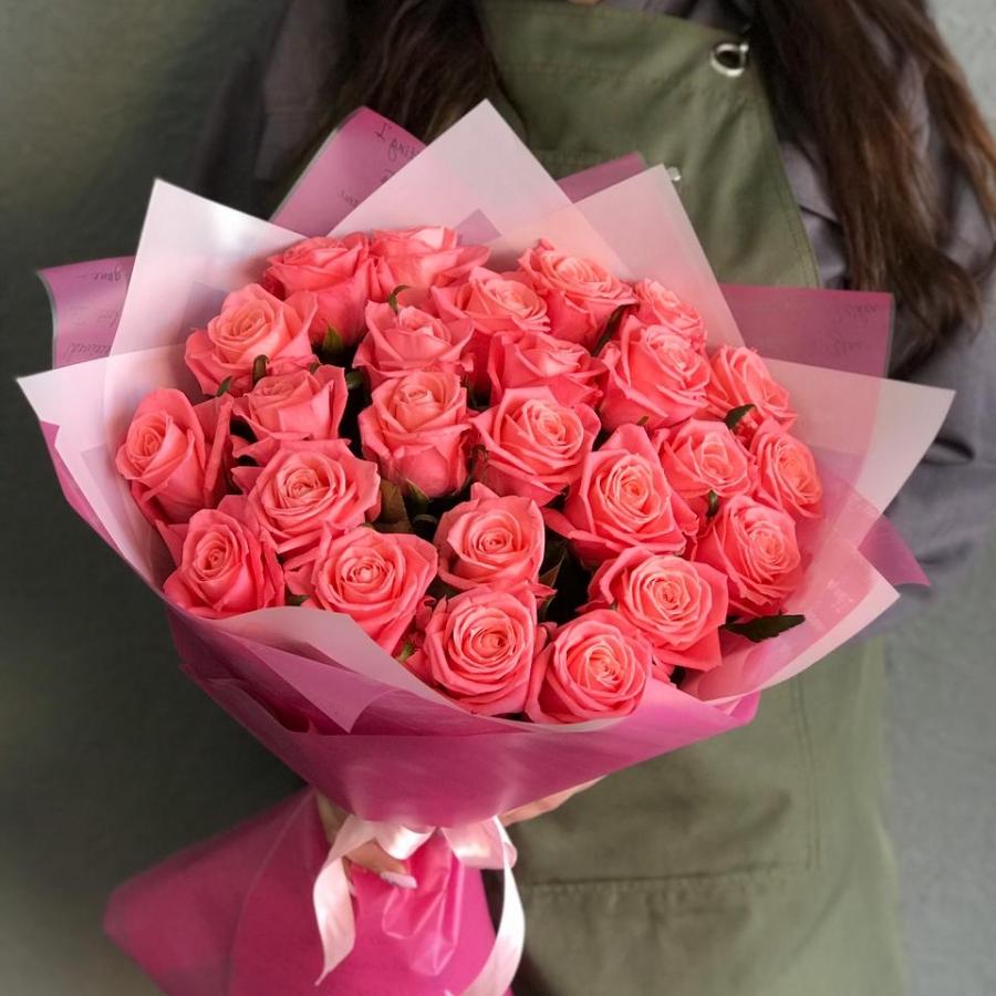 Розовые розы 50 см 25 шт. (Россия) (код: 6105)